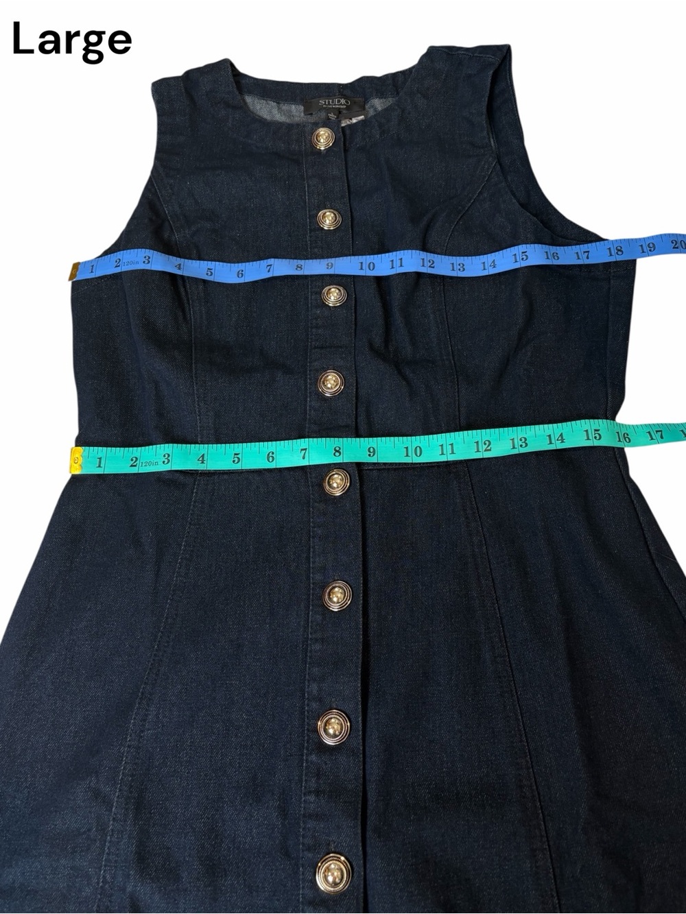 Studio Denim Maxi Dress Sleeveless Button Down in Dark Denim Sm Med Lg - Boutiqu - Picture 9 of 10